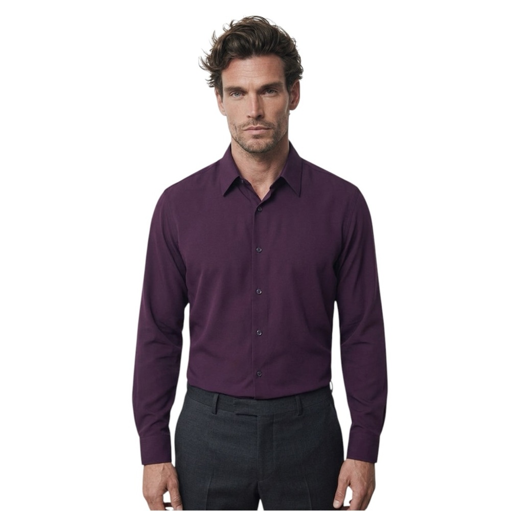 🍷 Donna Karan New York Men’s Deep Merlot‎ Button-Down Long Sleeve – XL